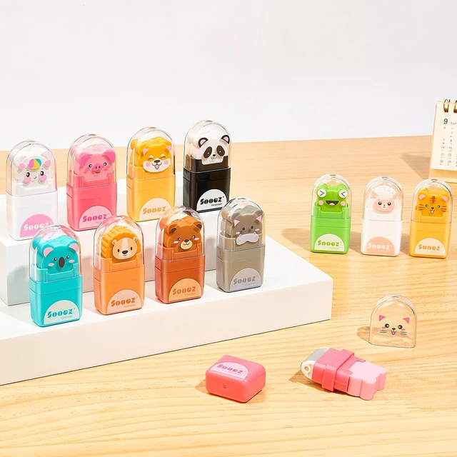 Alt view image 3 of 7 - 12 Pack Pencil Erasers, Cute Animal Eraser with Clean up Roller and Cover, Latex-Free, Bulk Art Drawing Erasers for Students & Teacher Classroom/School Supplies, Party Favor