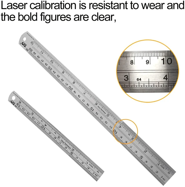 Alt view image 3 of 7 - Metal Ruler Set, Stainless Steel 6 Inch and 12 Inch Rulers with Inches and Centimeters, Metric Precision Measuring Drawing Ruler, Silver