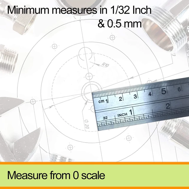 Alt view image 4 of 7 - Metal Ruler Set, Stainless Steel 6 Inch and 12 Inch Rulers with Inches and Centimeters, Metric Precision Measuring Drawing Ruler, Silver