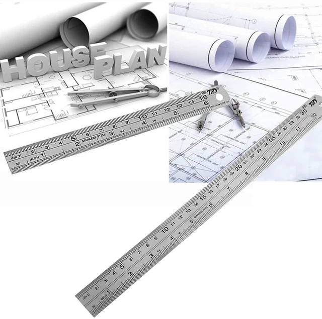 Alt view image 6 of 7 - Metal Ruler Set, Stainless Steel 6 Inch and 12 Inch Rulers with Inches and Centimeters, Metric Precision Measuring Drawing Ruler, Silver