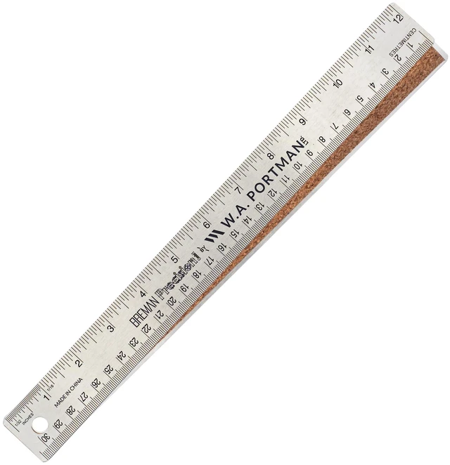 Main image of WA Portman Metal Ruler 12'', Metric Edge Corkback Stainless Steel Ruler | Flexible Non-Slip Metal Ruler with Cork Backing Stainless Steel Straight Edge, Metric Construction Ruler for DIY Art & Crafts
