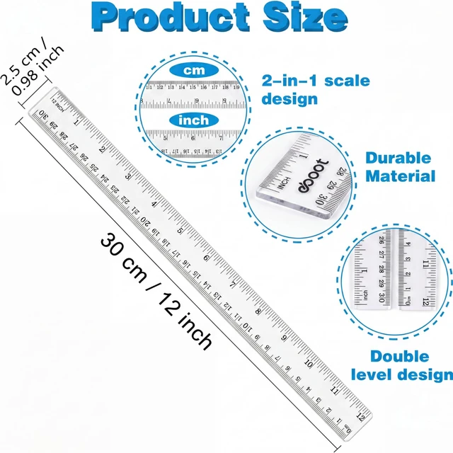 Alt view image 2 of 7 - 2 Pcs Clear Plastic Ruler Straight Ruler for School, 12 Inch | Clear Ruler,Measuring Tool for Student School Office Artists Designers Engineers,Plastic Ruler for 3 Ring Binder