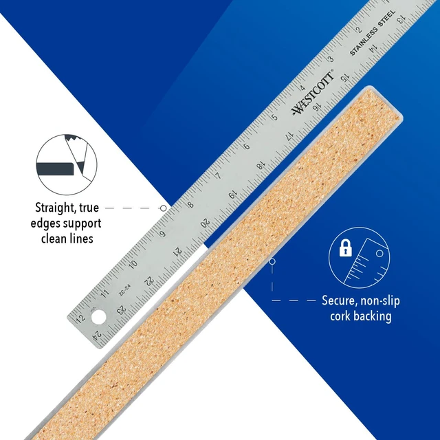 Alt view image 3 of 6 - Stainless Steel Ruler Set with Flexible Design, Non-Slip Cork Base, for Crafting, Office, Classroom, Back to School Supplies, Includes 6-, 12-, & 15-inch Rulers, 3 Pack