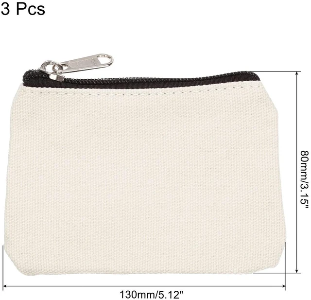Alt view image 2 of 5 - 3" x 5" Coin Purse Pouch Change Purses Small Organizer Bags 3Pcs | with Zipper Canvas for Home, White