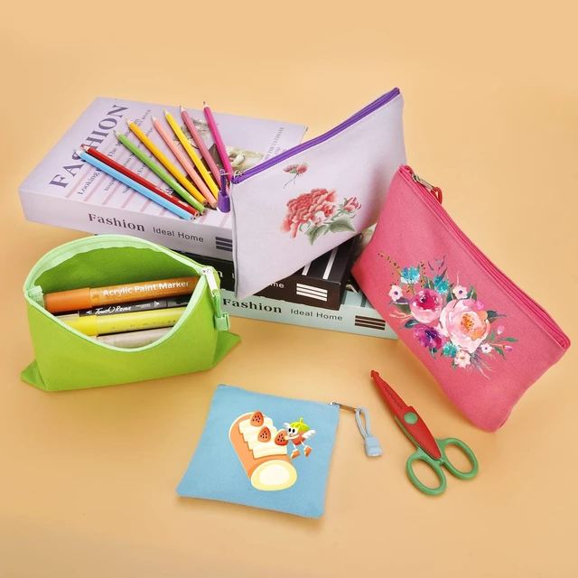 Alt view image 2 of 7 - 12 Pack DIY Craft Cotton Canvas Bag, Multi-Purpose Cosmetic Bag Makeup Pouches with Zipper Travel Toiletry Bag Pen Pencil Bag (Multicolor, XS) (D003)