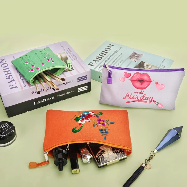 Alt view image 3 of 7 - 12 Pack DIY Craft Cotton Canvas Bag, Multi-Purpose Cosmetic Bag Makeup Pouches with Zipper Travel Toiletry Bag Pen Pencil Bag (Multicolor, XS) (D003)