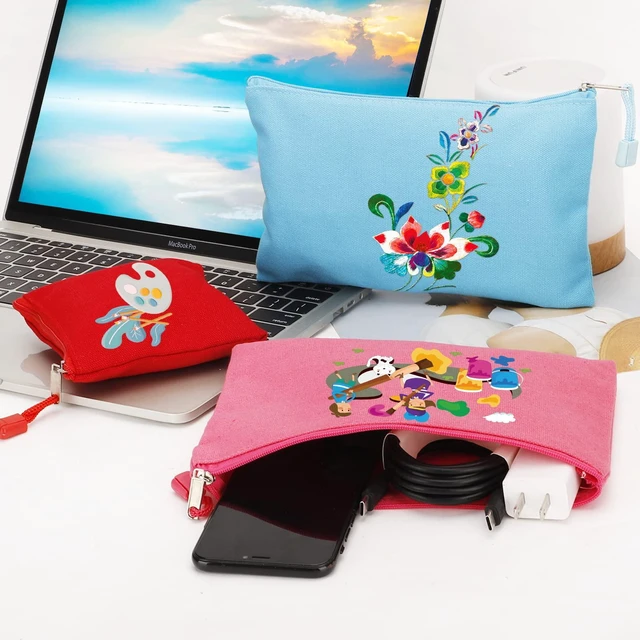 Alt view image 4 of 7 - 12 Pack DIY Craft Cotton Canvas Bag, Multi-Purpose Cosmetic Bag Makeup Pouches with Zipper Travel Toiletry Bag Pen Pencil Bag (Multicolor, XS) (D003)