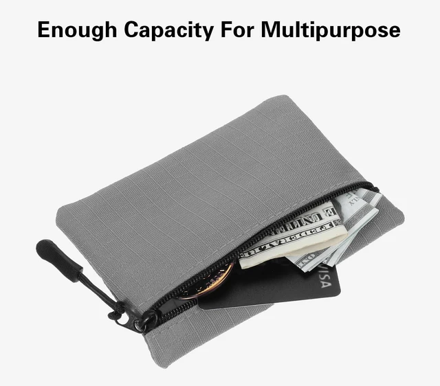 Alt view image 2 of 7 - Mini Coin Purse, Small Canvas Change Pouch for Women, Cute Portable Zipper Coin Bag, Gray Oxford Fabric