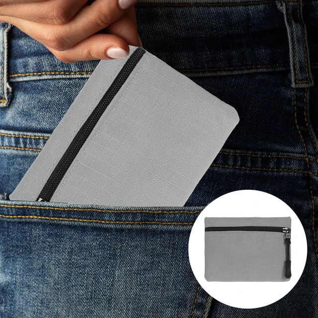 Alt view image 7 of 7 - Mini Coin Purse, Small Canvas Change Pouch for Women, Cute Portable Zipper Coin Bag, Gray Oxford Fabric