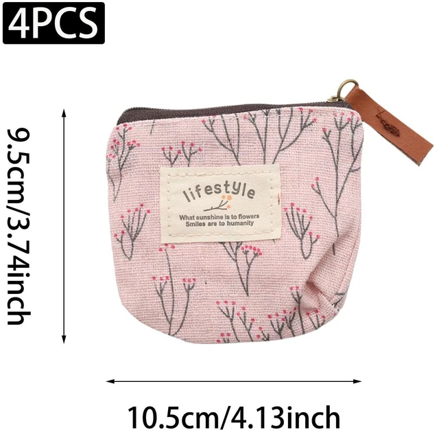 Alt view image 2 of 5 - 4Pcs Mini Canvas Purse Coin Pouch Makeup Bags with Flower Pattern | Small Cosmetic Bag with Zipper and Flower Pattern Portable Toiletry Organizer, Cute Coin Purse Storage Pouch Bag