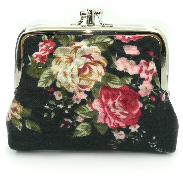 Main image of Cute Floral Buckle Coin Purse Retro Kiss-lock Change Purse Wallets | 2 Compartments Flower Change Purse Pouch Kiss Lock Women's Coin Purses Vintage Mini Wallets Christmas Small Gifts for Women