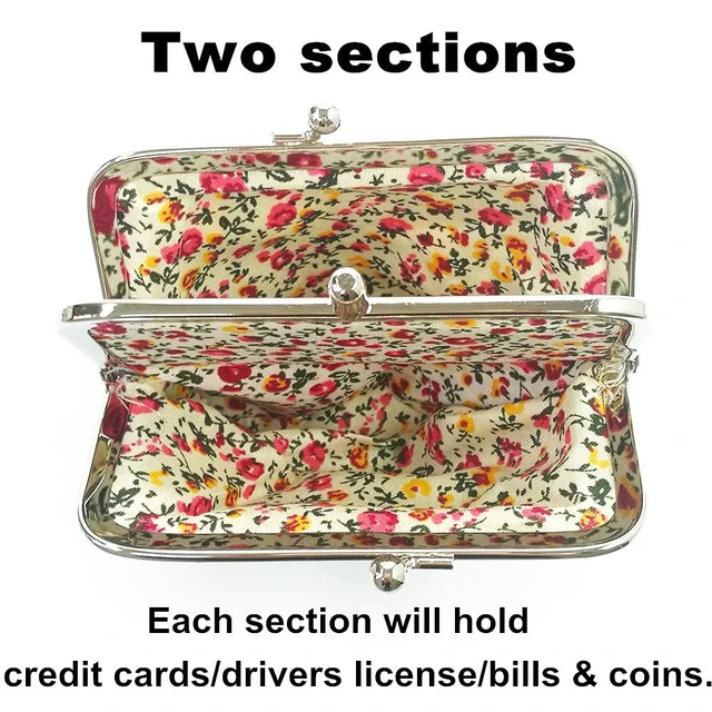 Alt view image 3 of 7 - Cute Floral Buckle Coin Purse Retro Kiss-lock Change Purse Wallets | 2 Compartments Flower Change Purse Pouch Kiss Lock Women's Coin Purses Vintage Mini Wallets Christmas Small Gifts for Women