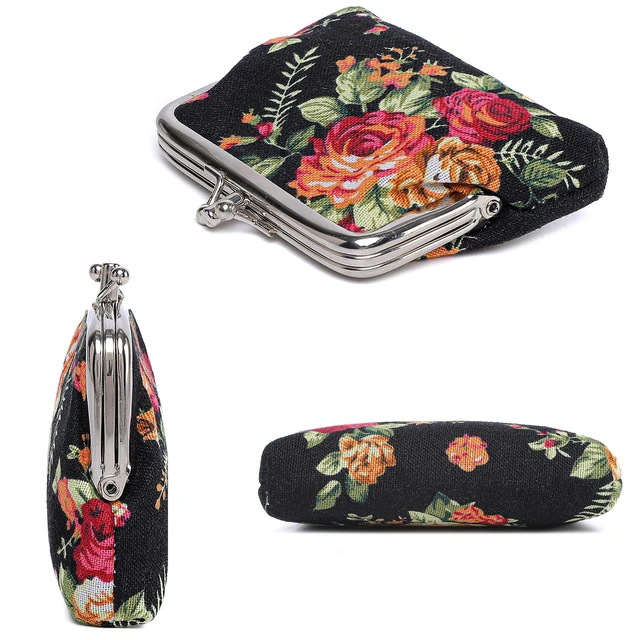 Alt view image 4 of 7 - Cute Floral Buckle Coin Purse Retro Kiss-lock Change Purse Wallets | 2 Compartments Flower Change Purse Pouch Kiss Lock Women's Coin Purses Vintage Mini Wallets Christmas Small Gifts for Women