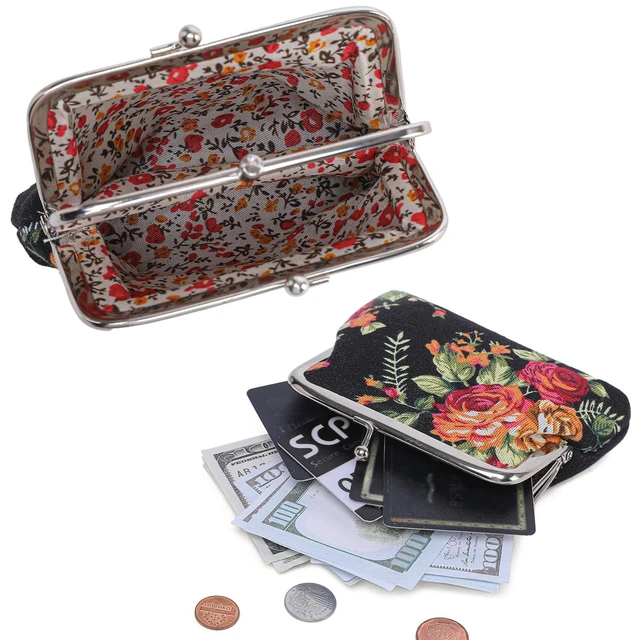 Alt view image 5 of 7 - Cute Floral Buckle Coin Purse Retro Kiss-lock Change Purse Wallets | 2 Compartments Flower Change Purse Pouch Kiss Lock Women's Coin Purses Vintage Mini Wallets Christmas Small Gifts for Women