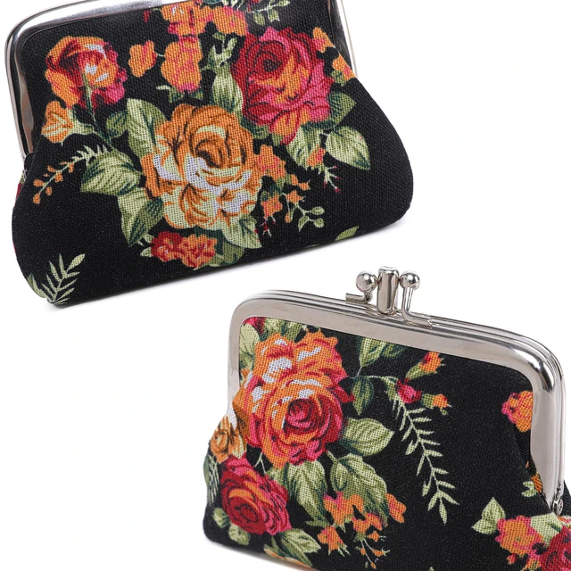 Alt view image 6 of 7 - Cute Floral Buckle Coin Purse Retro Kiss-lock Change Purse Wallets | 2 Compartments Flower Change Purse Pouch Kiss Lock Women's Coin Purses Vintage Mini Wallets Christmas Small Gifts for Women