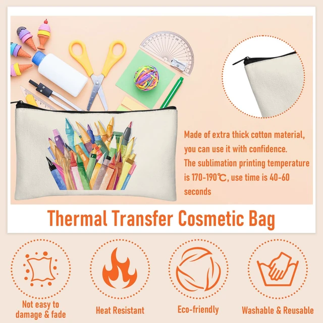 Alt view image 3 of 7 - Blank DIY Craft Canvas Pencil Case - Makeup Pouch, Multi-Purpose Travel Toiletry Zipper Bag, Bulk Cosmetic Bags 8.3 5 Inch