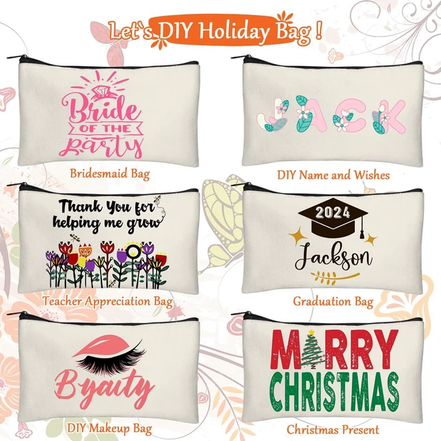 Alt view image 4 of 7 - Blank DIY Craft Canvas Pencil Case - Makeup Pouch, Multi-Purpose Travel Toiletry Zipper Bag, Bulk Cosmetic Bags 8.3 5 Inch