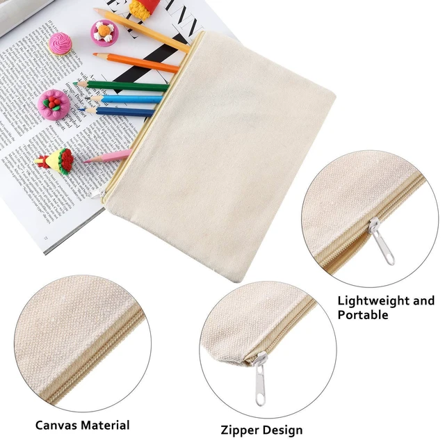 Alt view image 3 of 7 - 16 Pcs Blank Canvas Zipper Pouch Pencil Bag Bulk, M, Beige | Sturdy Canvas, Plain Cosmetic Bag for Sublimation DIY Craft, Multipurpose Storage Organizer for Travel Toiletry Women Gift