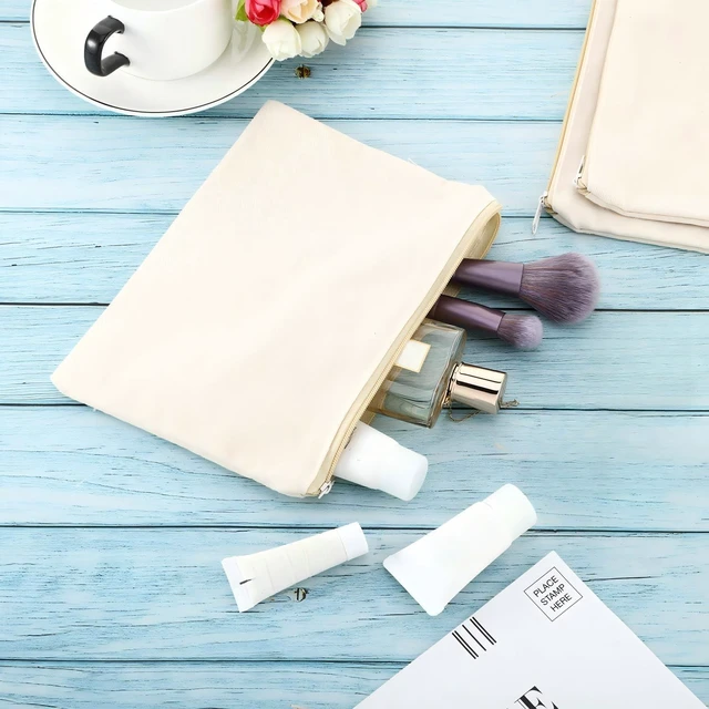Alt view image 4 of 7 - 16 Pcs Blank Canvas Zipper Pouch Pencil Bag Bulk, M, Beige | Sturdy Canvas, Plain Cosmetic Bag for Sublimation DIY Craft, Multipurpose Storage Organizer for Travel Toiletry Women Gift