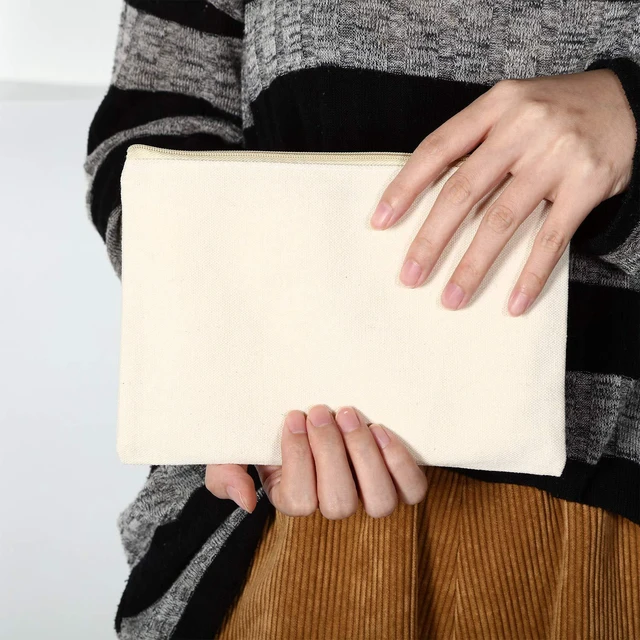 Alt view image 6 of 7 - 16 Pcs Blank Canvas Zipper Pouch Pencil Bag Bulk, M, Beige | Sturdy Canvas, Plain Cosmetic Bag for Sublimation DIY Craft, Multipurpose Storage Organizer for Travel Toiletry Women Gift