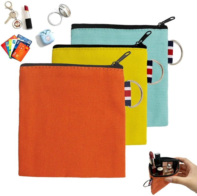 Main image of Small Canvas Zipper Pouch - Coin Purse & Makeup Bag Organizer with Durable Zipper, Multi-Functional Travel Bag for Women Girls, Small Pouches for Purse (Light Green, Orange, Light Yellow)