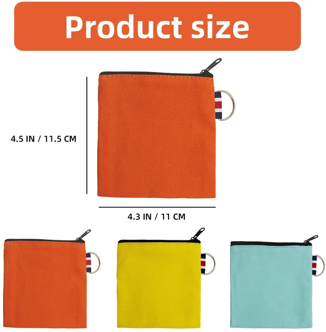 Alt view image 2 of 7 - Small Canvas Zipper Pouch - Coin Purse & Makeup Bag Organizer with Durable Zipper, Multi-Functional Travel Bag for Women Girls, Small Pouches for Purse (Light Green, Orange, Light Yellow)