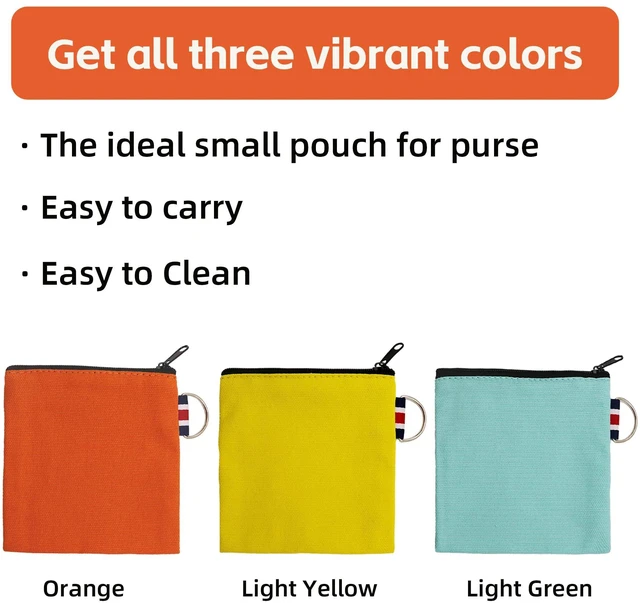 Alt view image 7 of 7 - Small Canvas Zipper Pouch - Coin Purse & Makeup Bag Organizer with Durable Zipper, Multi-Functional Travel Bag for Women Girls, Small Pouches for Purse (Light Green, Orange, Light Yellow)