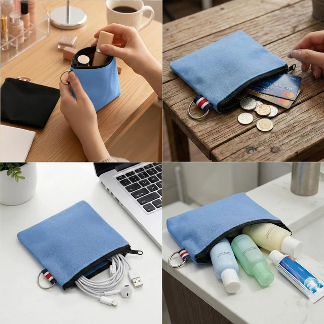 Alt view image 3 of 7 - Small Canvas Zipper Pouch - Coin Purse & Makeup Bag Organizer with Durable Zipper, Multi-Functional Travel Essentials Bag for Women Girls, Small Pouches for Purse