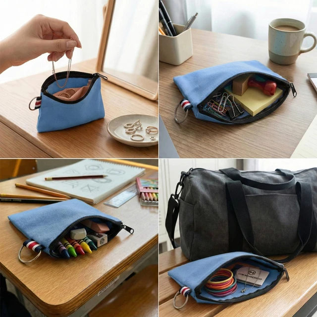 Alt view image 5 of 7 - Small Canvas Zipper Pouch - Coin Purse & Makeup Bag Organizer with Durable Zipper, Multi-Functional Travel Essentials Bag for Women Girls, Small Pouches for Purse