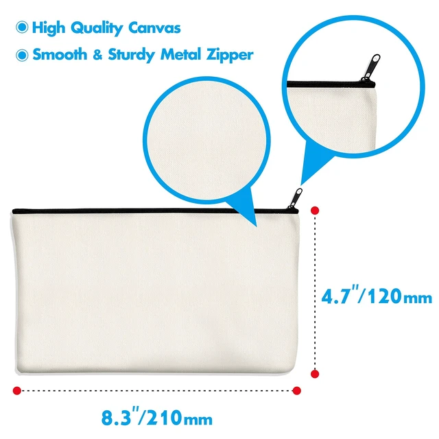Alt view image 3 of 5 - 15 Pack Blank Cotton Canvas DIY Craft Zipper Bags Pouches Pencil Case for Makeup Cosmetic Toiletry Stationary Storage (off white, 8.3 x 4.7)