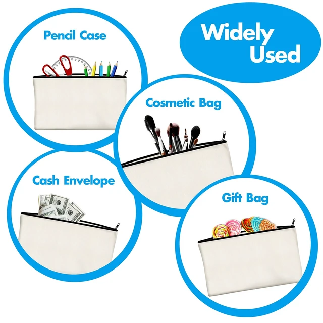 Alt view image 5 of 5 - 15 Pack Blank Cotton Canvas DIY Craft Zipper Bags Pouches Pencil Case for Makeup Cosmetic Toiletry Stationary Storage (off white, 8.3 x 4.7)