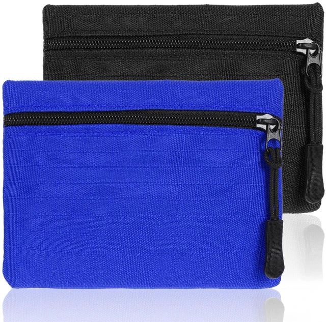 Main image of 2 Pcs Small Coin Purse, Mabor Mini Canvas Coin Pouch, Small Portable Zipper Change Pouch for Women, Oxford Fabric Bag (Black, Blue)