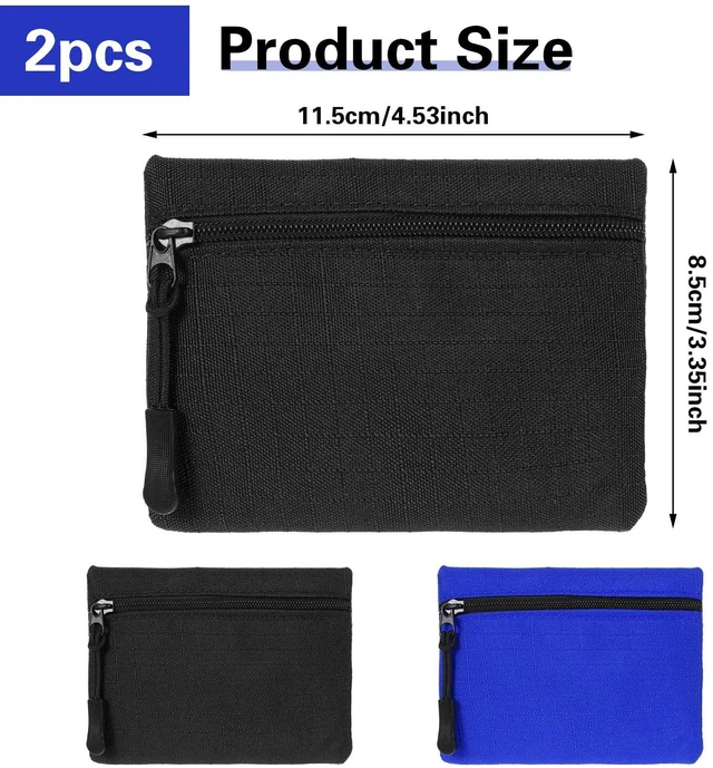Alt view image 2 of 7 - 2 Pcs Small Coin Purse, Mabor Mini Canvas Coin Pouch, Small Portable Zipper Change Pouch for Women, Oxford Fabric Bag (Black, Blue)