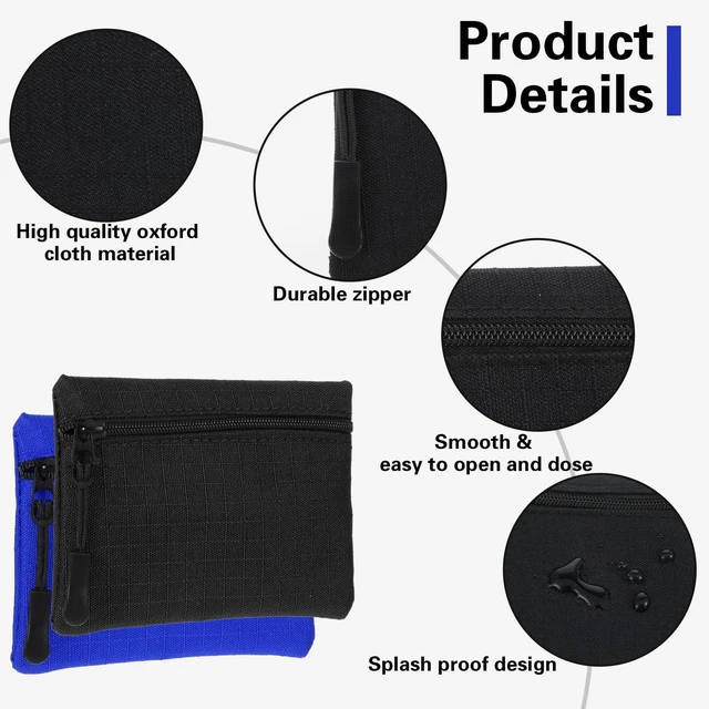 Alt view image 3 of 7 - 2 Pcs Small Coin Purse, Mabor Mini Canvas Coin Pouch, Small Portable Zipper Change Pouch for Women, Oxford Fabric Bag (Black, Blue)