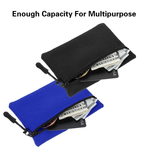 Alt view image 5 of 7 - 2 Pcs Small Coin Purse, Mabor Mini Canvas Coin Pouch, Small Portable Zipper Change Pouch for Women, Oxford Fabric Bag (Black, Blue)