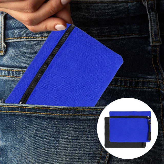 Alt view image 7 of 7 - 2 Pcs Small Coin Purse, Mabor Mini Canvas Coin Pouch, Small Portable Zipper Change Pouch for Women, Oxford Fabric Bag (Black, Blue)