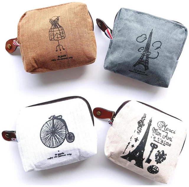 Main image of Canvas Coin Bags Women's Small Change Cash Purse Wallets (Set of 4, Paris)