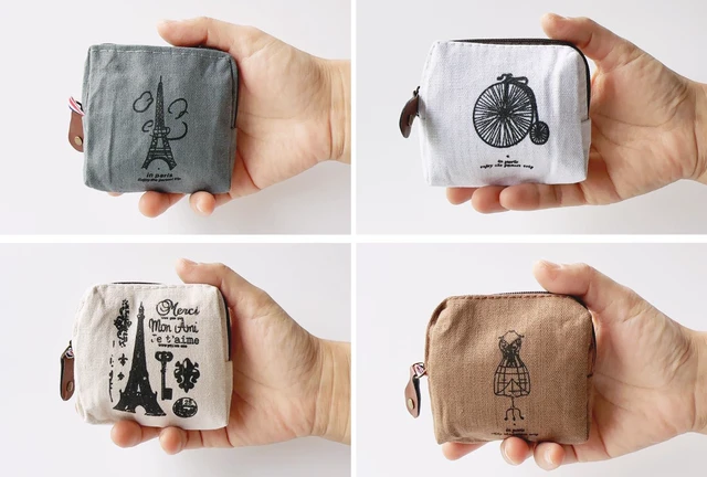 Alt view image 6 of 7 - Canvas Coin Bags Women's Small Change Cash Purse Wallets (Set of 4, Paris)