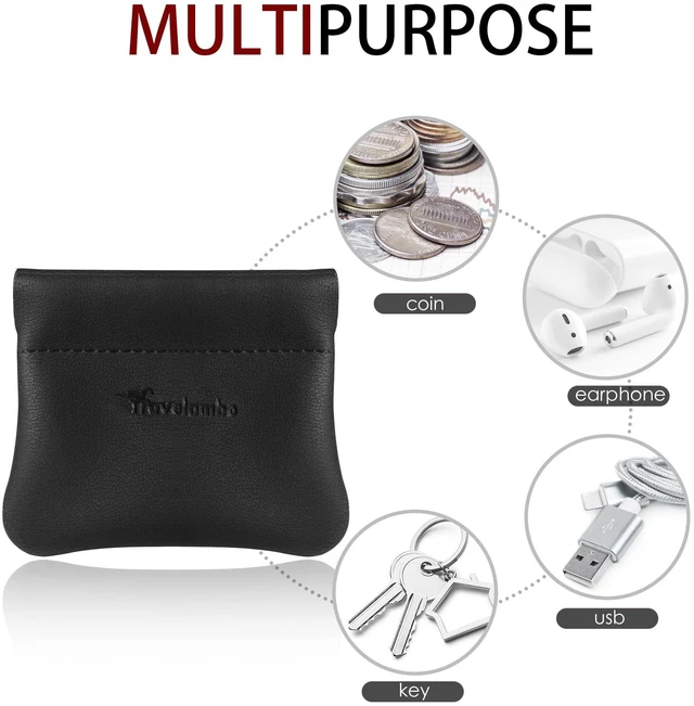 Alt view image 6 of 7 - Leather Squeeze Coin Purse Pouch Change Holder For Men & Women (01 Vintage Black)