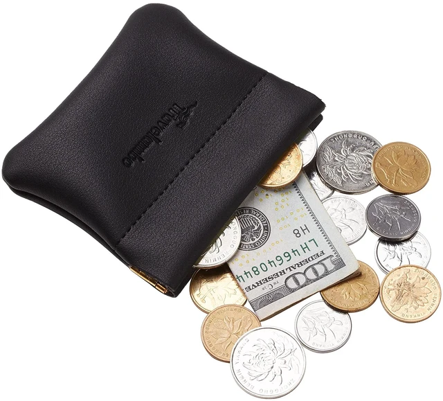 Alt view image 3 of 7 - Leather Squeeze Coin Purse Pouch Change Holder For Men & Women (01 Vintage Black)