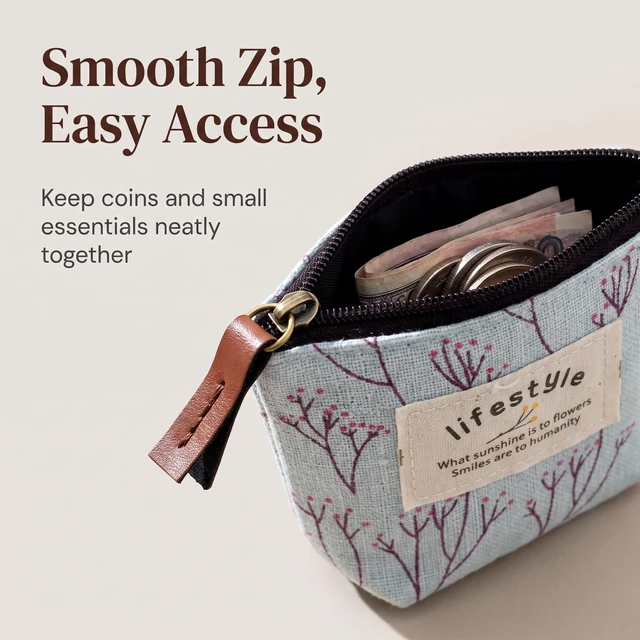 Alt view image 2 of 7 - 4Pcs Colour Coin Purse, Mini Canvas Change Purse Coin Pouch with Flower Pattern, Portable Purse Holder Girls with Zipper for Cash, Keys Coin, Credit Card, ID Card Wallets and Money Accessories