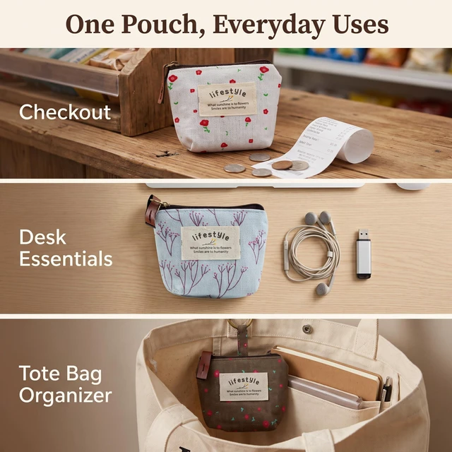 Alt view image 6 of 7 - 4Pcs Colour Coin Purse, Mini Canvas Change Purse Coin Pouch with Flower Pattern, Portable Purse Holder Girls with Zipper for Cash, Keys Coin, Credit Card, ID Card Wallets and Money Accessories