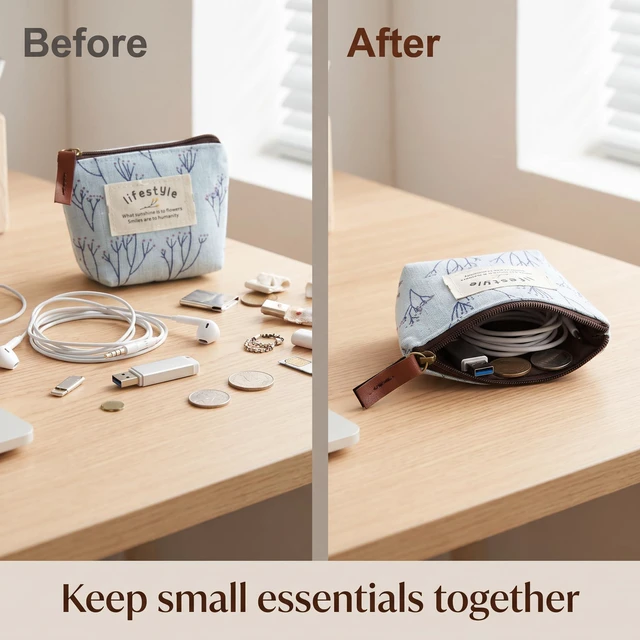 Alt view image 7 of 7 - 4Pcs Colour Coin Purse, Mini Canvas Change Purse Coin Pouch with Flower Pattern, Portable Purse Holder Girls with Zipper for Cash, Keys Coin, Credit Card, ID Card Wallets and Money Accessories