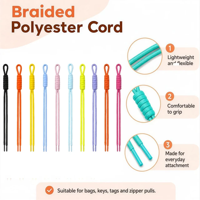 Alt view image 6 of 7 - Paracord Keychain,10Pcs Rope Keychain,Paracord Bag Charm for Purse Handbag | Decoration Accessories,10 Colors.for bead holes over 5mm/0.2in,not fit for holes under 5mm/0.2in.