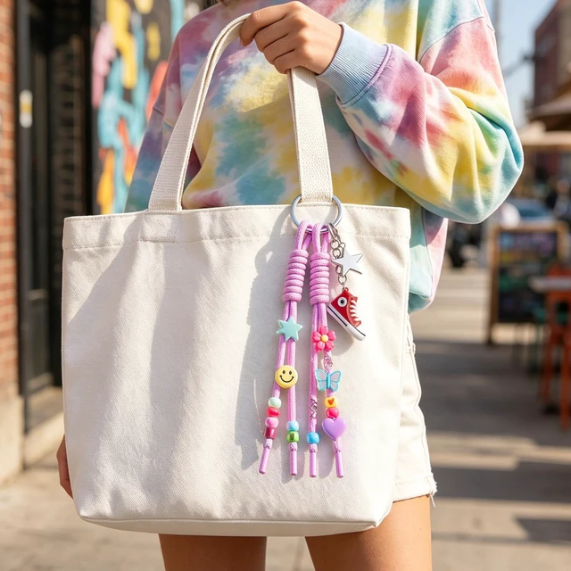 Alt view image 5 of 7 - 12pcs Paracord Rope Keychain Bag Charms, Pink | Polyester, Colorful, Braided Rope, Knot, 10.2in, for Handbag Purse Backpack Decoration