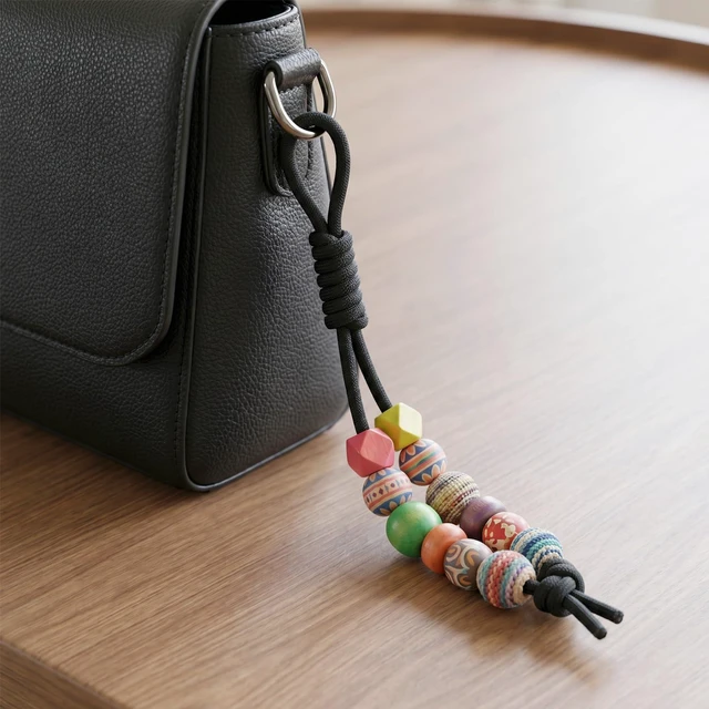 Alt view image 4 of 7 - 12pcs Paracord Rope Keychain Bag Charms, Black | Polyester, Colorful, Braided Rope, Knot, 10.2in, for Handbag Purse Backpack Decoration
