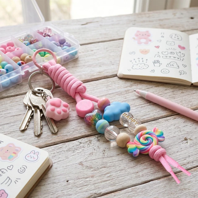 Alt view image 6 of 7 - 10pcs Paracord Rope Keychain, Paracord Keychain Bag Charms, 10 Color | Polyester & Alloy, with O Ring, Colorful, Braided Rope, Knot, 9.05in, for Handbag Purse Backpack Decoration
