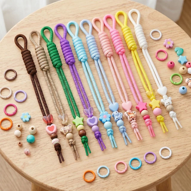 Alt view image 7 of 7 - 10pcs Paracord Rope Keychain, Paracord Keychain Bag Charms, 10 Color | Polyester & Alloy, with O Ring, Colorful, Braided Rope, Knot, 9.05in, for Handbag Purse Backpack Decoration