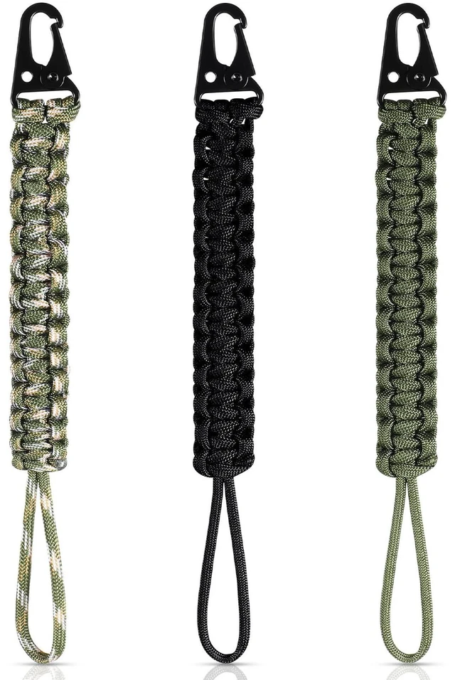 Main image of 3 Pcs 550 Paracord Lanyard Keychain,Black, Green, Camouflage Green