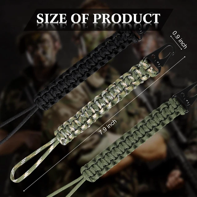 Alt view image 2 of 6 - 3 Pcs 550 Paracord Lanyard Keychain,Black, Green, Camouflage Green